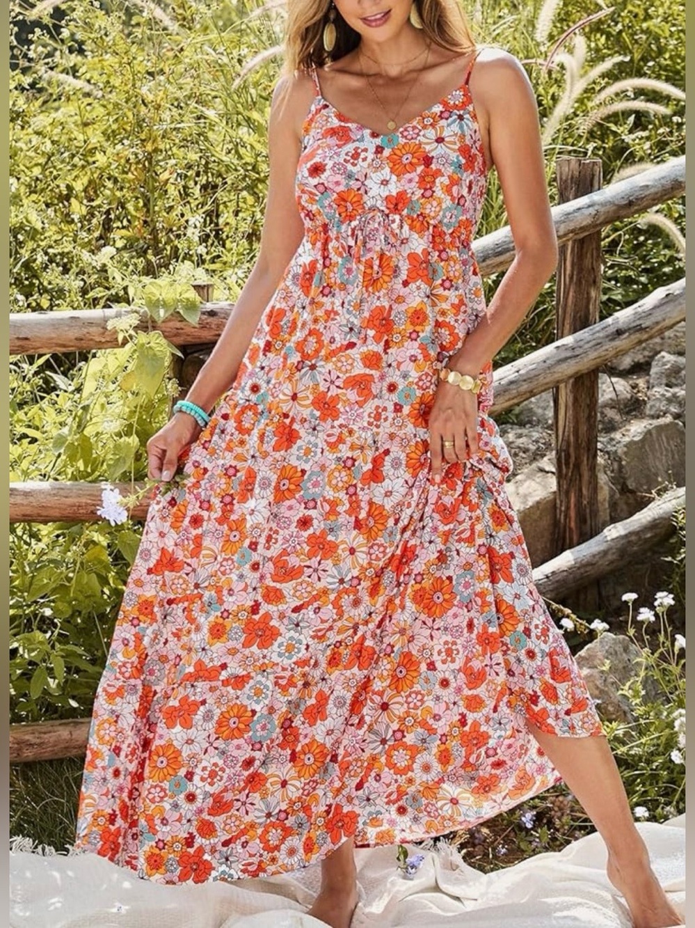 Amazon “Dokotoo” Floral Orange Maxi Sundress